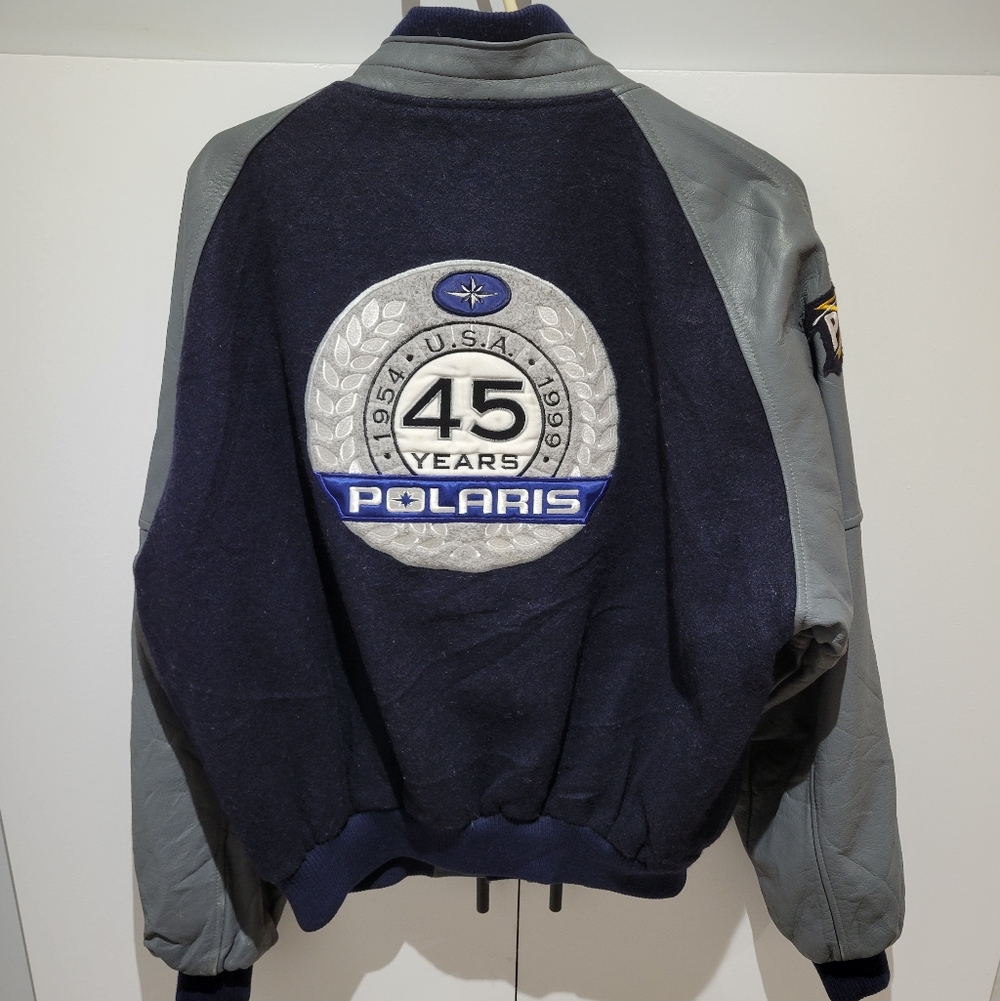 Vintage Polaris Varsity Navy Gray Bomber Jacket, Made In Canada Men's Large/XL - Picture 12 of 12